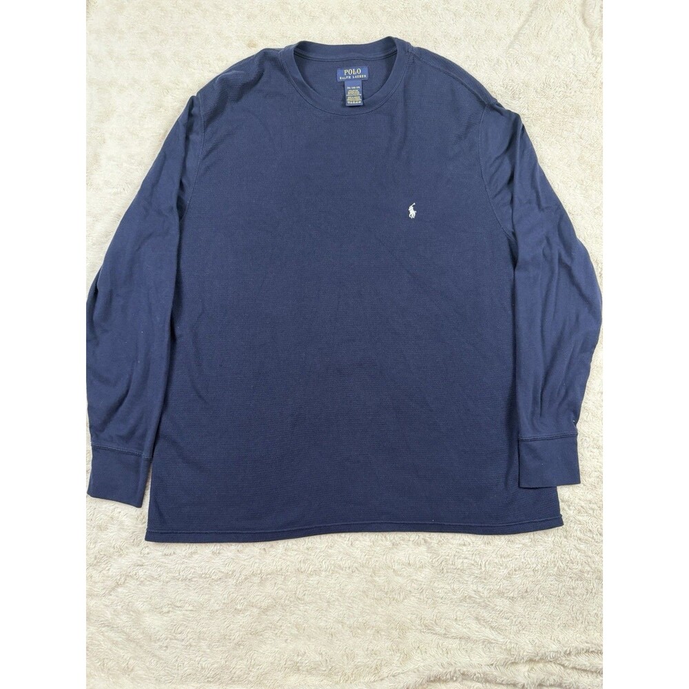 Polo Ralph Lauren Men's Waffle Knit Logo T-Shirt Blue Crew Neck Long Sleeve 2XL